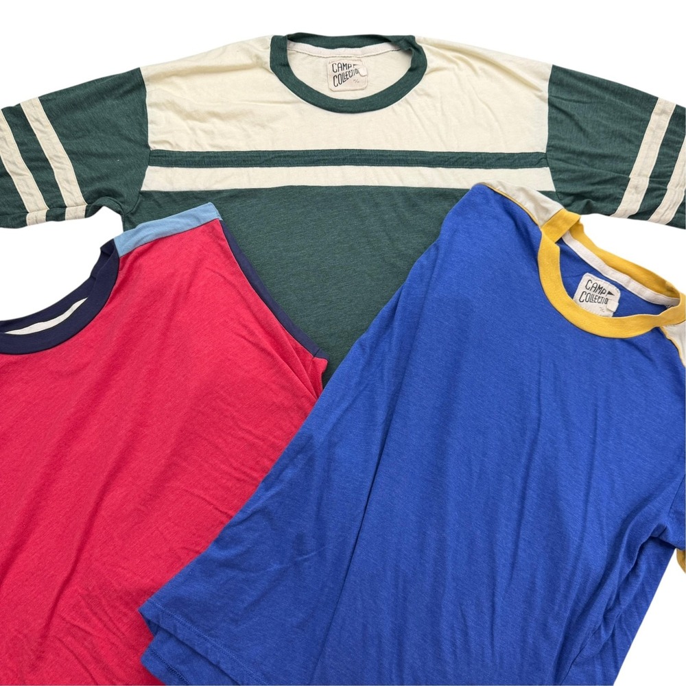 Camp Collection Shirt Lot x 3 Mens L Ringer Short Sleeve Crew Neck Made USA